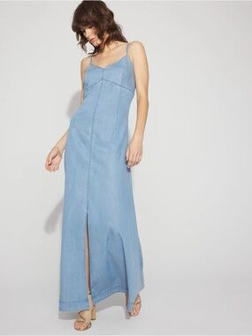 NWT WHBM Chain Detail Denim Maxi Dress with Front Slit